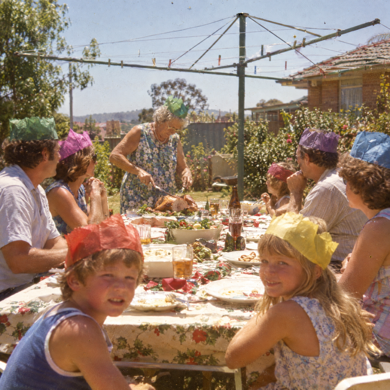 Illustrative example of a scanned slide: backyard christmas